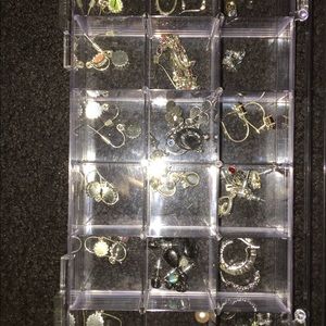 Collection of earrings & storage containers